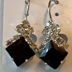 Black Crystal Studded Pierced Earrings